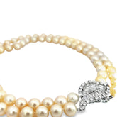 14k White Gold 1.00ct G VS2 Round/ .75ct G VS2 Marquise / .50ct G VS2 Baguette Diamonds Vintage (2) Strand Salt Water 9-9.35mm Choker Necklace Certified By GIA #2235703588